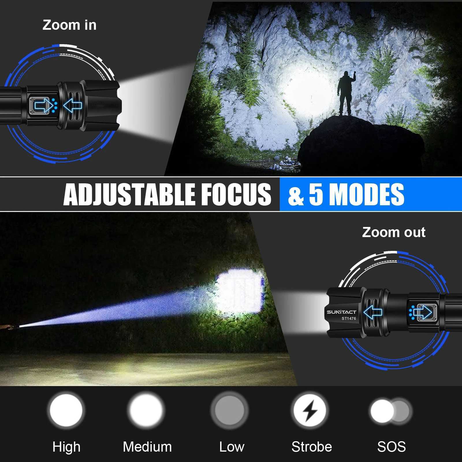 Rechargeable Flashlight d 950000 Lumen XHP70.2 Super Bright Flash Light High Powered Handheld Flashlights IP67 Waterproof W250319