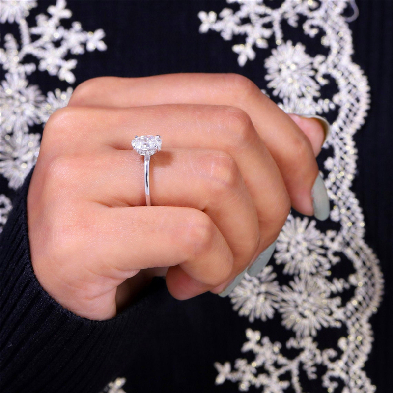 Jewelry 14K 18K White Real Gold IGI Lab Diamond Ring 1.0 Carat Oval Cut Solitaire Ring For Women Hiden Halo Simple Style Engagement Ring