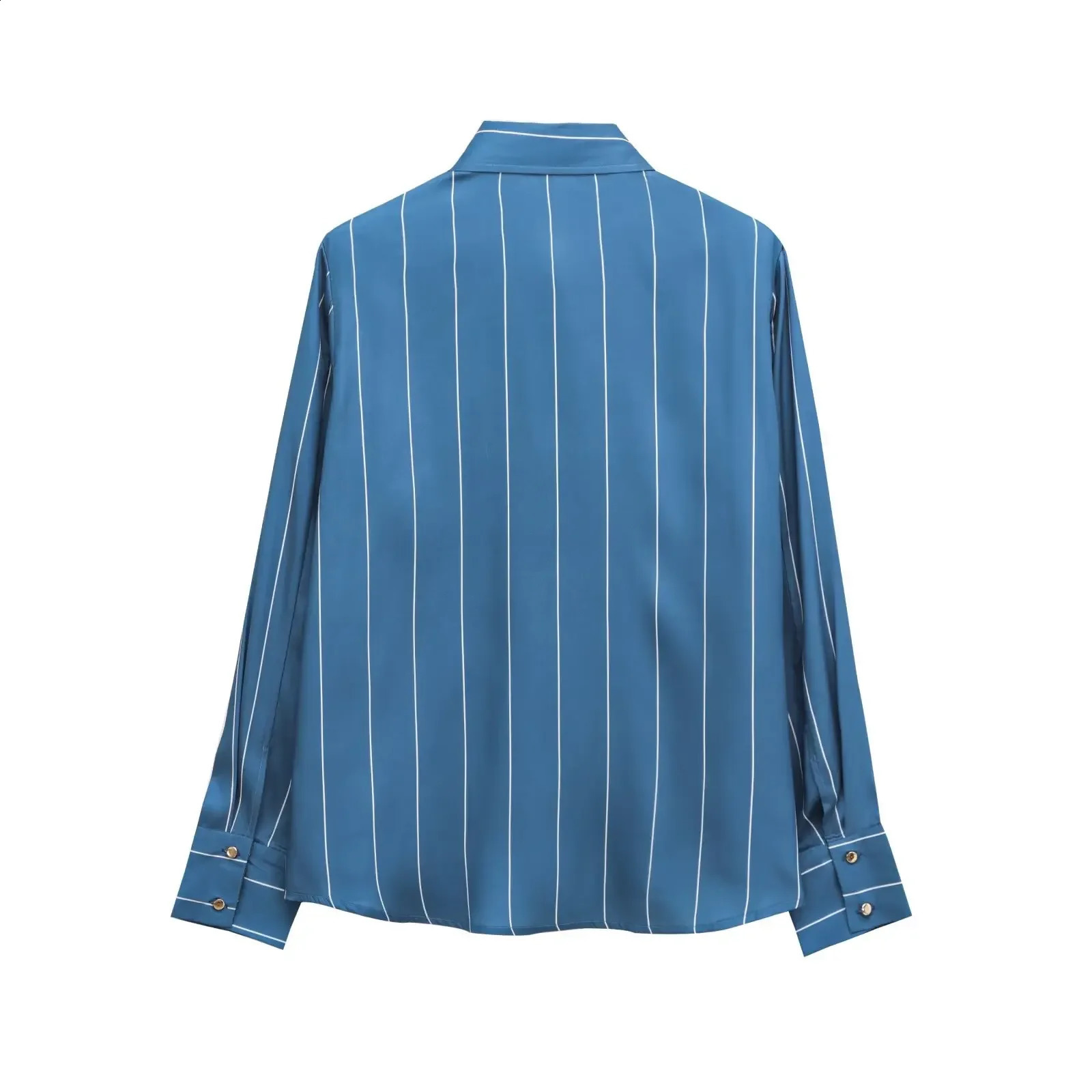 ZRWOMENS Clothing Winter striped lapel long sleeved pocket silk satin feel shirt womens buttons 250318