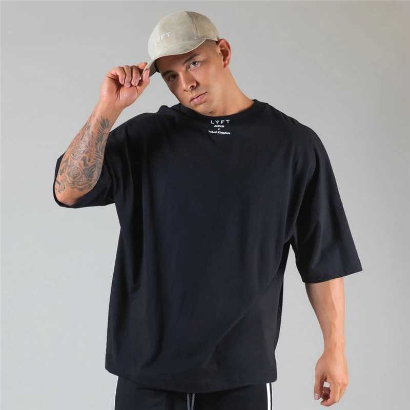 JAPAN UK Cotton Gym Shirt Sport T Shirt Men Short Sleeve Running Shirt Men Workout Training Tees Fitness Loose large size M-XXXLT250318