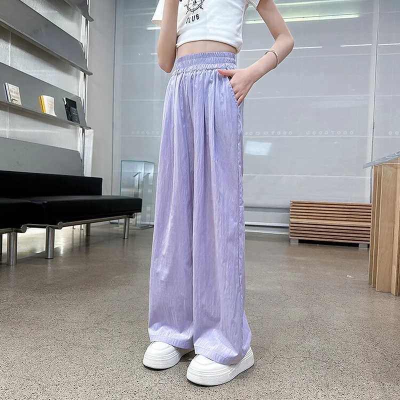 Summer casual pants for teenage girls thin and loose straight pants childrens 2025 new fashion All match 10 12 year childrens pantsT250318