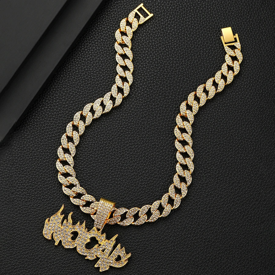 NL2119 Purple NOCAP Cuban Chain Jewelry Alloy and Rhinestone Hip Hop Flame Letter Pendant Necklace Rock Jewelry 250313