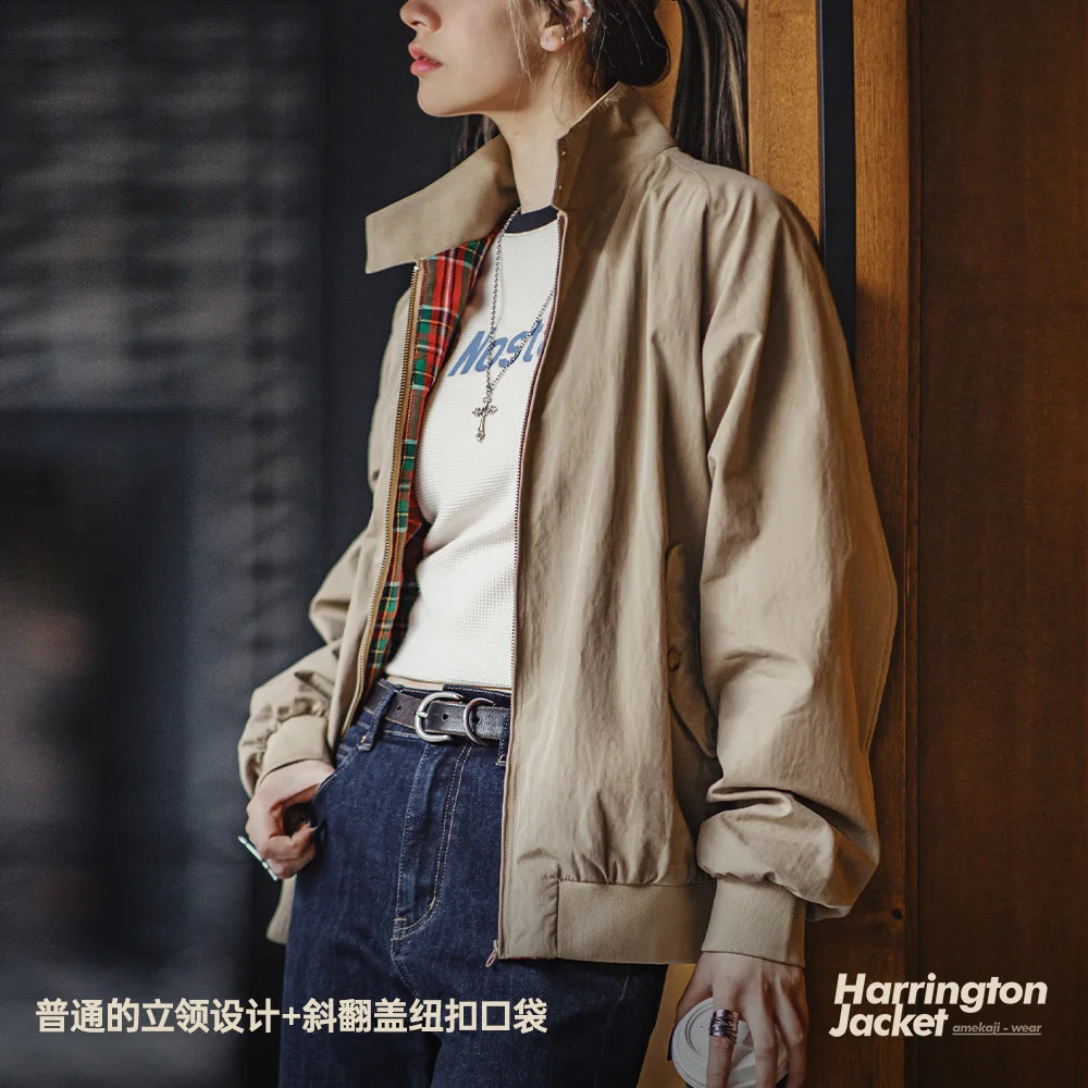 Maden Retro Womens Jacket Stand up Collar Work Coat Spring and Autumn Baseball Unisex Clothing 250317