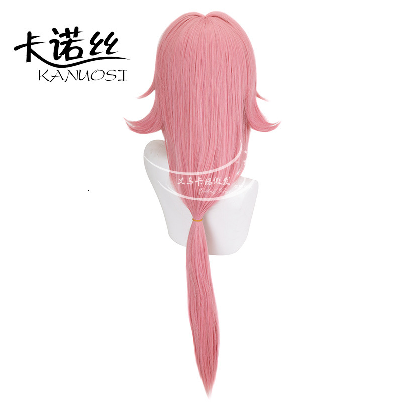 Genshin Impact Eight Fold Godson Cos Wife City Wig Imitation Scalp Both Sides Of The Curl Up Pink Long Straight Hair