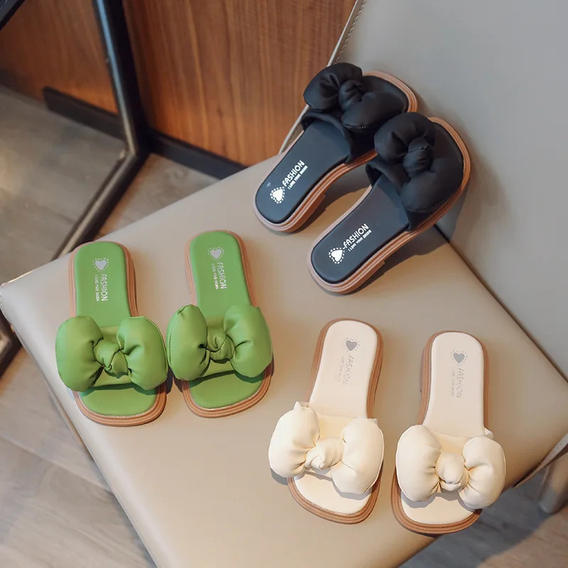 Princess Slippers Girls Sandals Childrens Summer Kids Fashion Bow Soft Sole Flat Slippers H712 250318