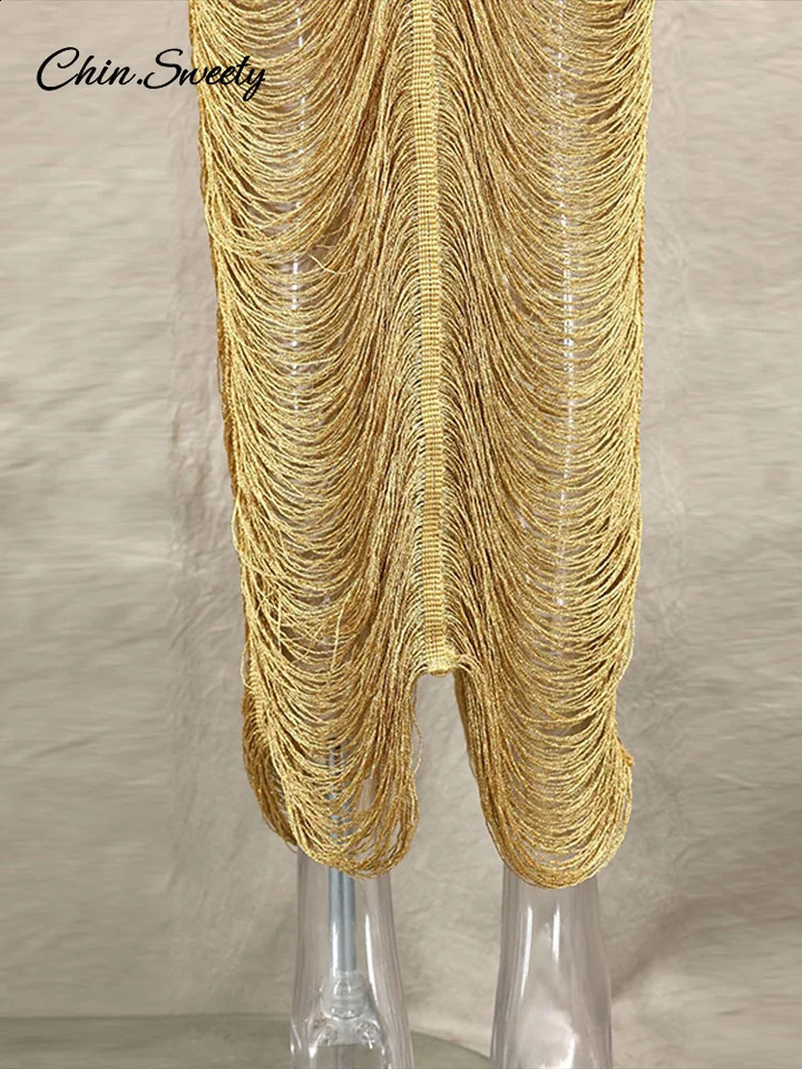 Sexy Shell Tassel Halter Long Dress Women Hollow Out Sleeveless Backless Maxi Dresses 2025 Summer Y2K Party Club Beach Gowns 250319