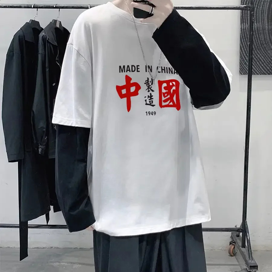 Mens Tshirt Chinese style mens 2025 spring retro clothing long sleeved printed street casual Y2k top 250319