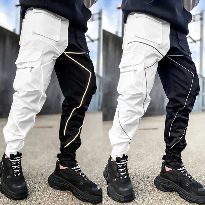 Men Casual Black Cargo Pants Oversize Striped Pocket Sweatpants Gym Sports Fitness Hip Hop Jogger Baggy Trousers Pantalon Hommes X250319