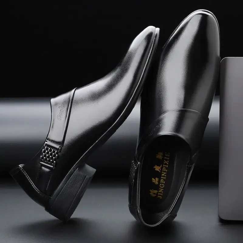 Leather casual mens social shoes official dress shoes mens business gentlemen 2024 style cheap cleaning low-priced set officeXJ250319