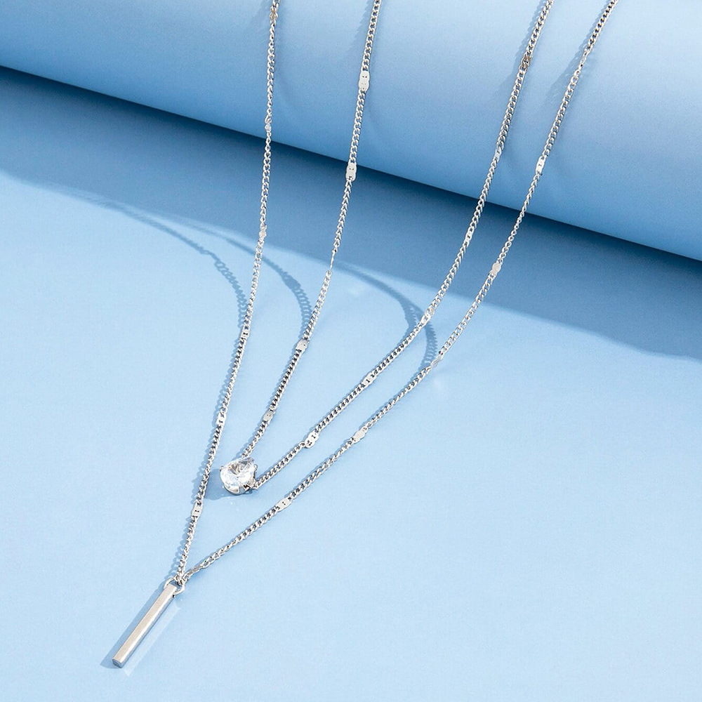 Stunning Double Layer Droplet Pendant Necklace with Long Stick Pendant Versatile Womens Layered Style Jewelry for a Chic Look