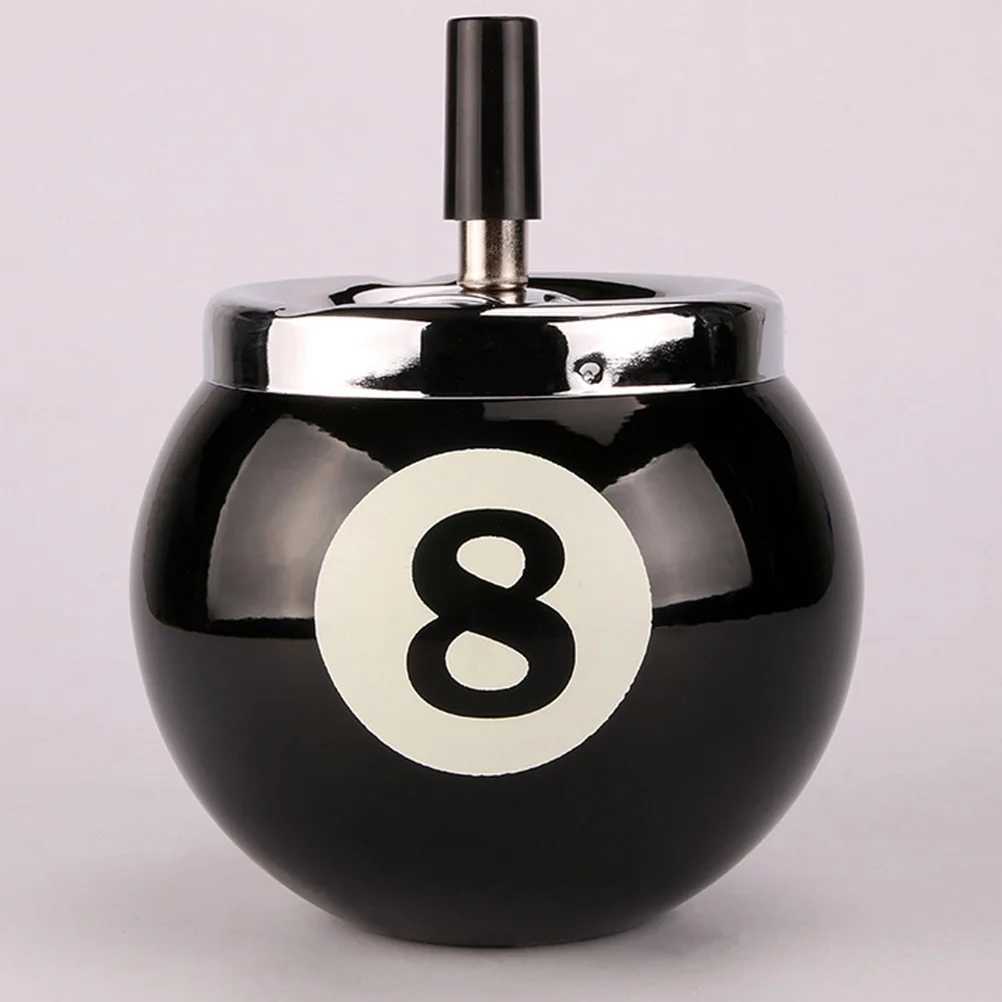 Billiards 8-Ball Ashtray Iron Ashtray Desktop Decoration for Home Office Outdoor (Black) Billiards ashtrayC250319