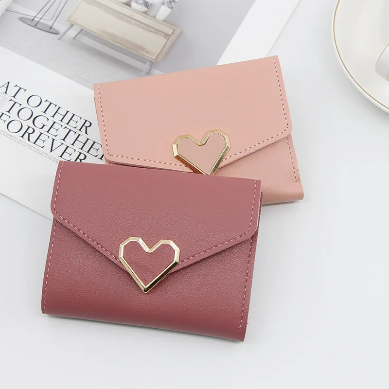 Korean version of womens wallet short heart-shaped three fold womens wallet multi card slot machine zero wallet womens wallet 250318