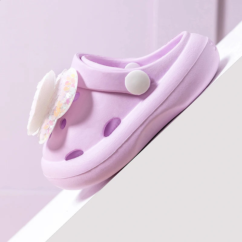 Childrens Slippers Girls Princess Style Wear Non-Slip Soft-Sold Crcs Fashion Bow Treasure Girls Bow-Toe Shoes 250318