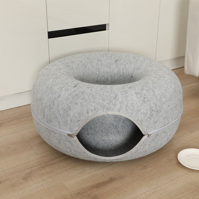 Donut Felt Cat Nest Fun Interactive Toy Tunnel Spliceable Kitten Sports Equipment Training House Semi-enclosed And Detachable