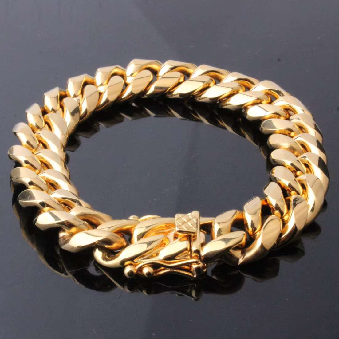 New design hot selg city hip hop jewelry men's 15mm thick stainless steel Cuban k chain bracelet