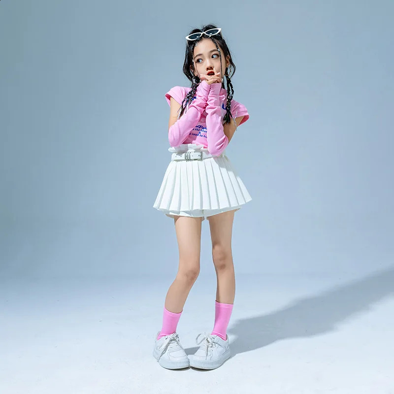 Cute Fashion Cotton T Shirt Children Ballroom Dancewear Hip Hop Skirt Costumes for Girls Jazz Dancing Clothes Street Dance Wear 250319
