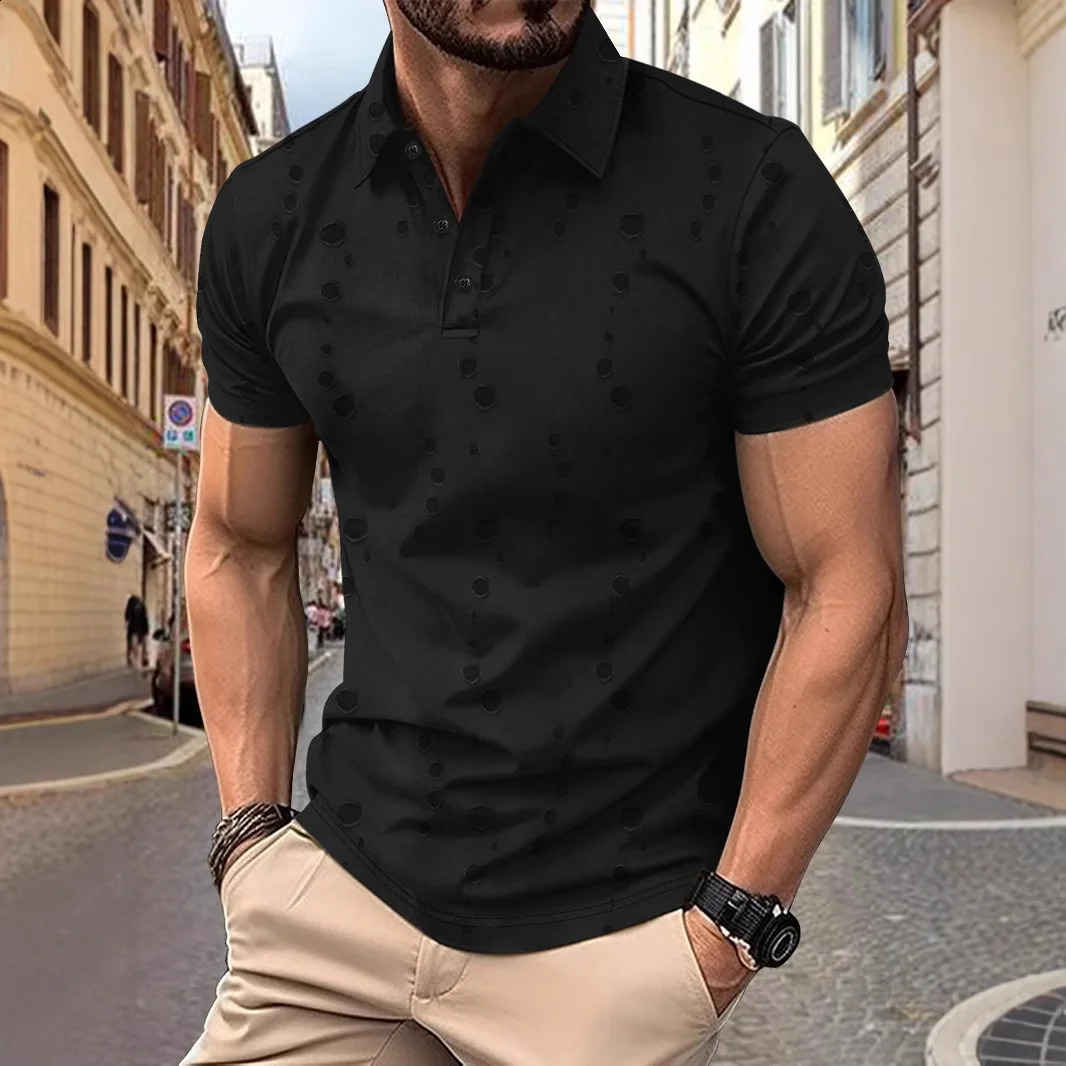 Summer Mens Fashion 3D Printed Short Sleeve Polo Shirt Solid Color Casual Jacket Collar 250317