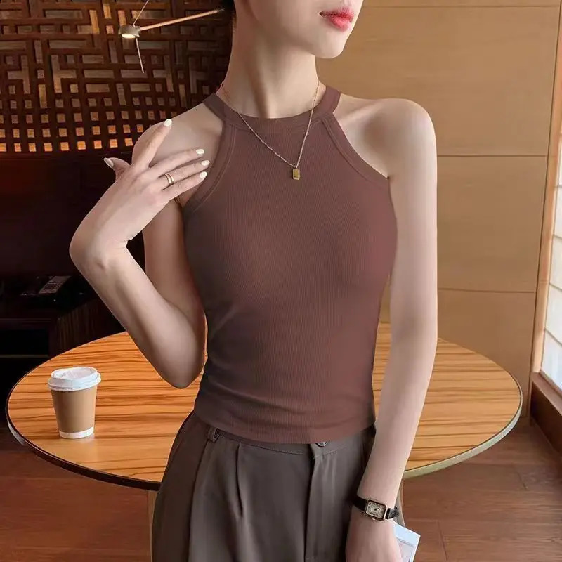 Womens summer fashion simple solid color ultra-thin tank top womens clothing casual matching elegant warm top 250314