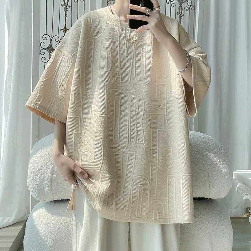 Summer casual Waffle T-shirt mens 3D letter printed short sleeved oversized mens breathable high-quality T-shirt topT250318