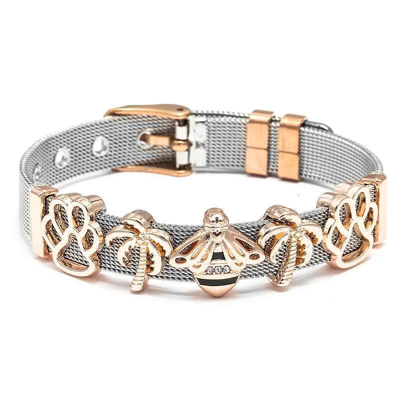 10mm Stainless Steel Mesh Bracelets Original Bees Dog Paw Beads Charm Keeper Bracelets Bangles For Women Fashion Jewelry Gift