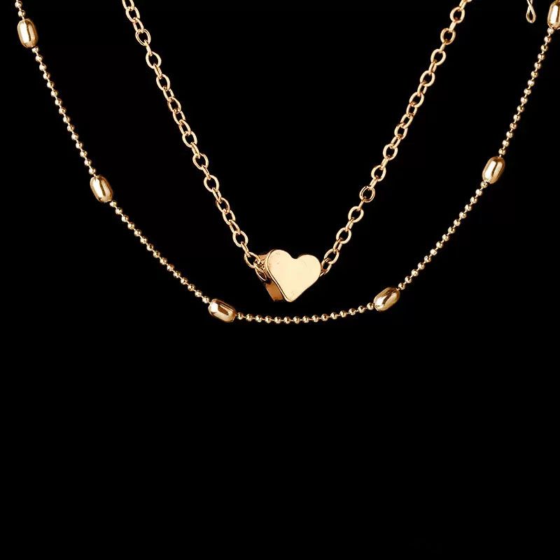 Trendy Love Heart Pendent Necklace Double Layer Charm Necklaces for Women 18K Gold Silver Plated Choker Necklace Bride Wedding Jewelry Nice Gift