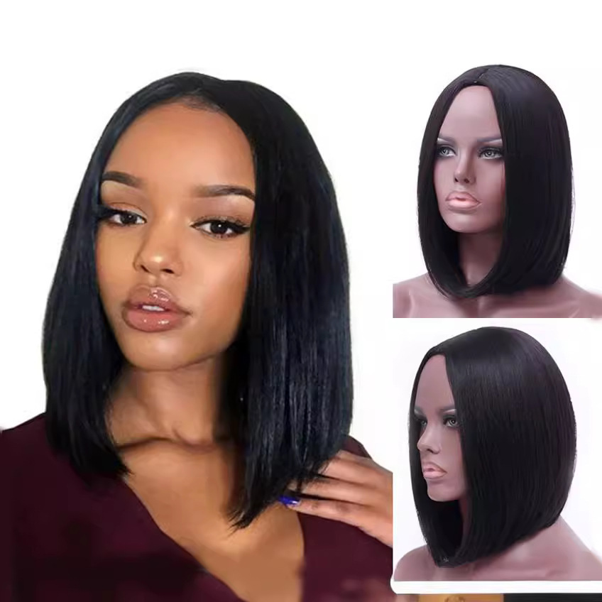 Kano Split Black Straight Women's Short Hair Wig