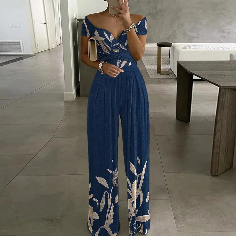 Floral Print Jumpsuit Summer Y2k Women Straight Party Overalls Y2k Club Romper Elegant Off Shoulder Sleeveless Party Jumpsuits 250319