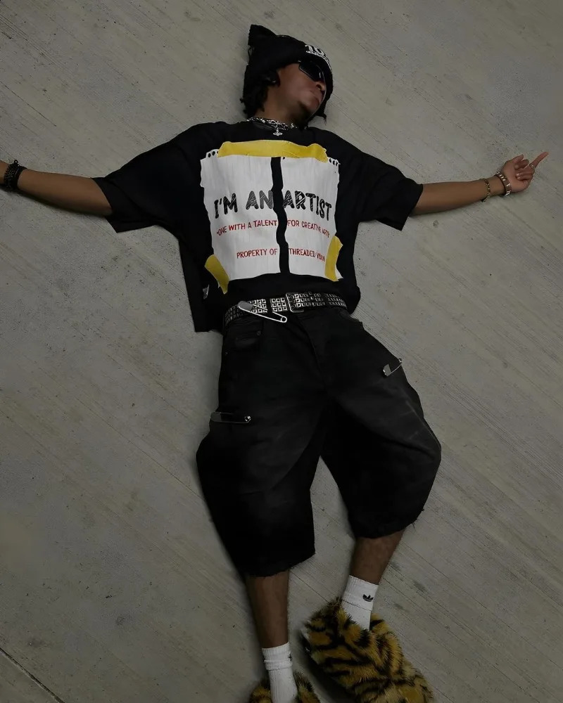 Y2k Rock Hip-hop Fashion T-shirt American Street Harajuku Retro Letter Printing Oversized Short-sleeved Tops Men Women Clothing 250319