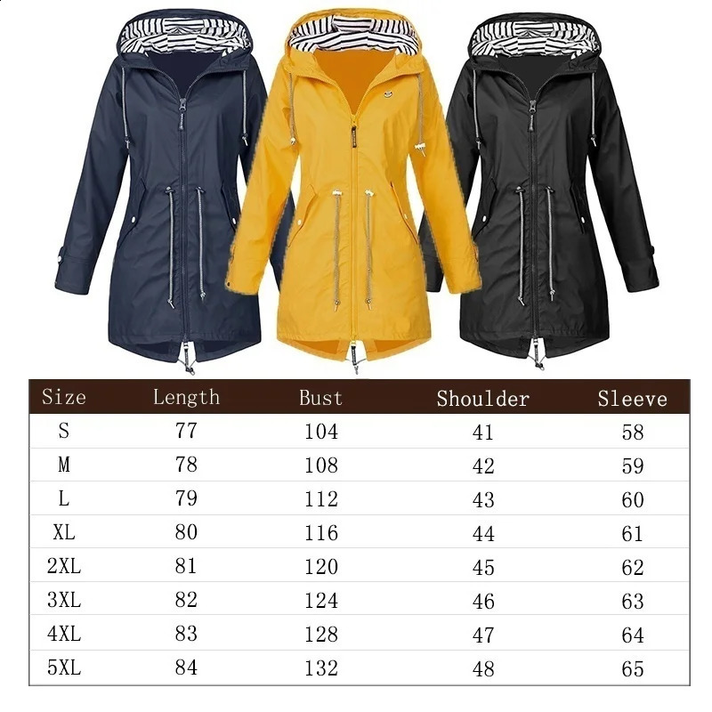 Womens waterproof raincoat casual basic outdoor trench lightweight drag jacket womens hiking suit 250319