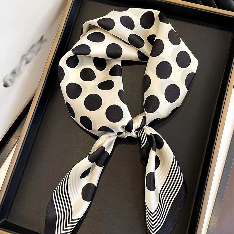 Black white polka dot square scarf elegant style thin silk neck scarf casual decorative headband X250319