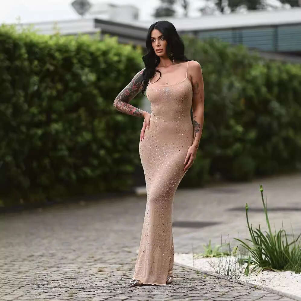 High End Women's Hot Stamping Suspender Dress, Sexy, Light Luxury, Niche Banquet, Birthday, Sexy Dress