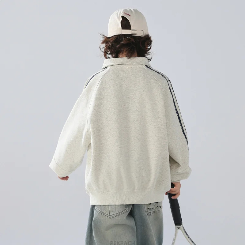Fashion Korean Boys Long Sleeve Polo Shirt For Teenage Kids Cotton Zipper Up Polo Sweatshirt Child Spring Clothes Poloshirts 250319