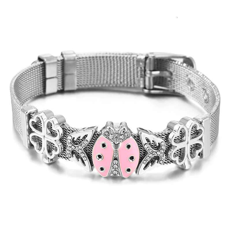 10mm Butterfly Hollow Out Beads Charm Bracelets DIY Stainless Steel Mesh Belt Bracelet Pulseras Mujer For Women Men Jewelry Gift
