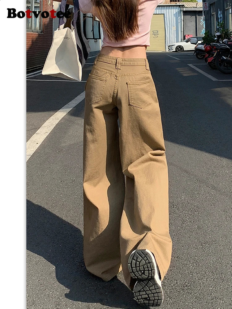 Botvotee Baggy Jeans Women Khaki Loose Boyfriend Style 90s Korean Fashion Streetwear Oversized High Waisted 250318