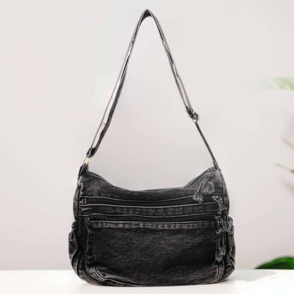Women Denim Fashion Shoulder Adjustable Strap Casual Messenger Multi-Pockets Stylish Crossbody Outdoor Travel Bag