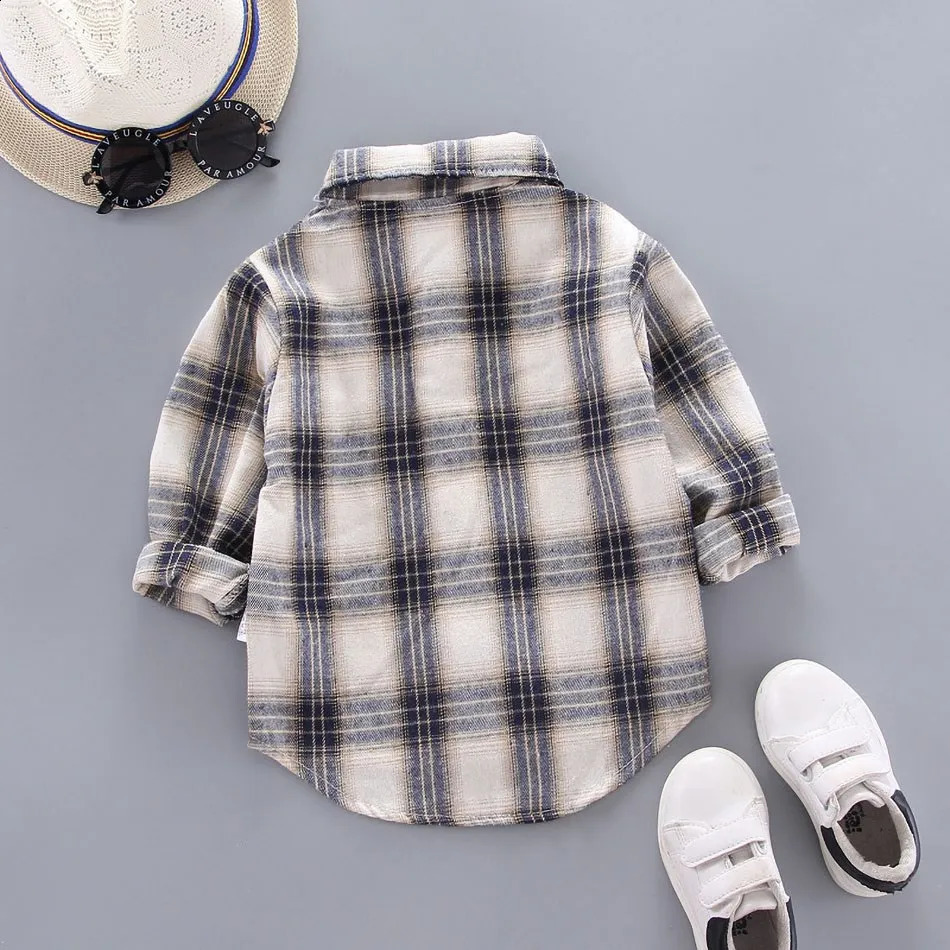 Korean Fashion Childrens Top Boys Buffalo Plain Flannel Shirt Baby Casual Coat Autumn Girls 05T 250319