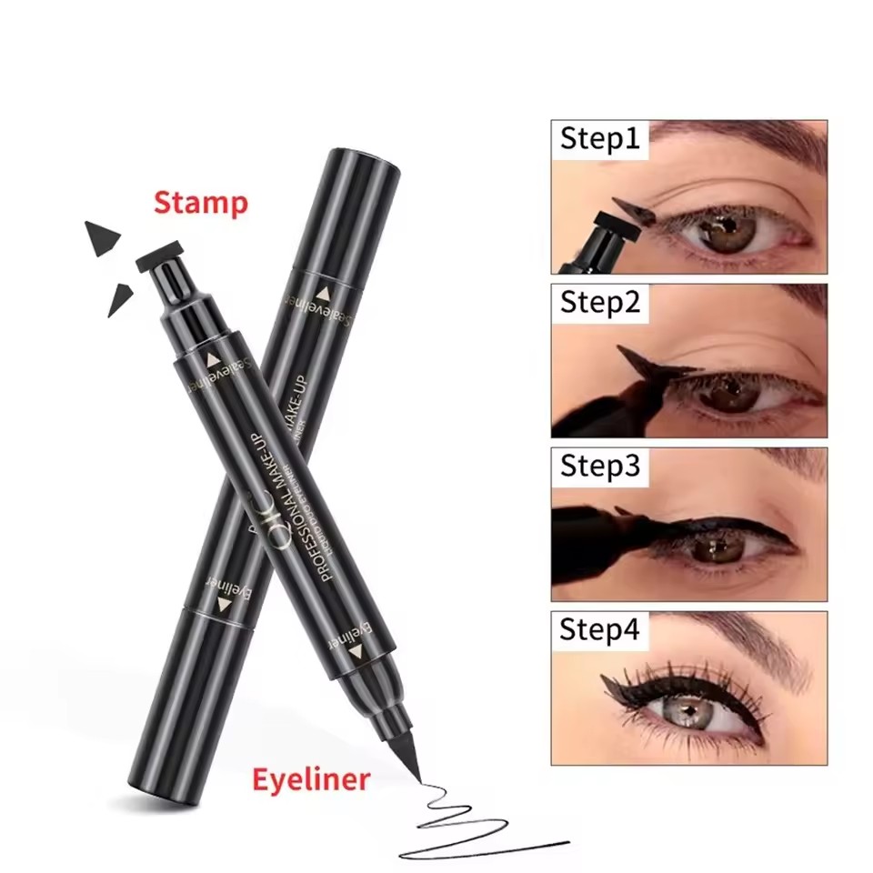 Double-head seal eyeliner Waterproof non-smudging triangle wing tail seal eyeliner