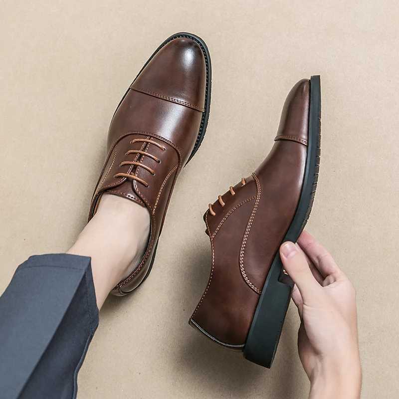 New Men Dress Shoes Luxury Brand Business Leather Shoes for Mens Comfortable Pointed Social Shoe Male Black Casual Wedding ShoesXJ250319