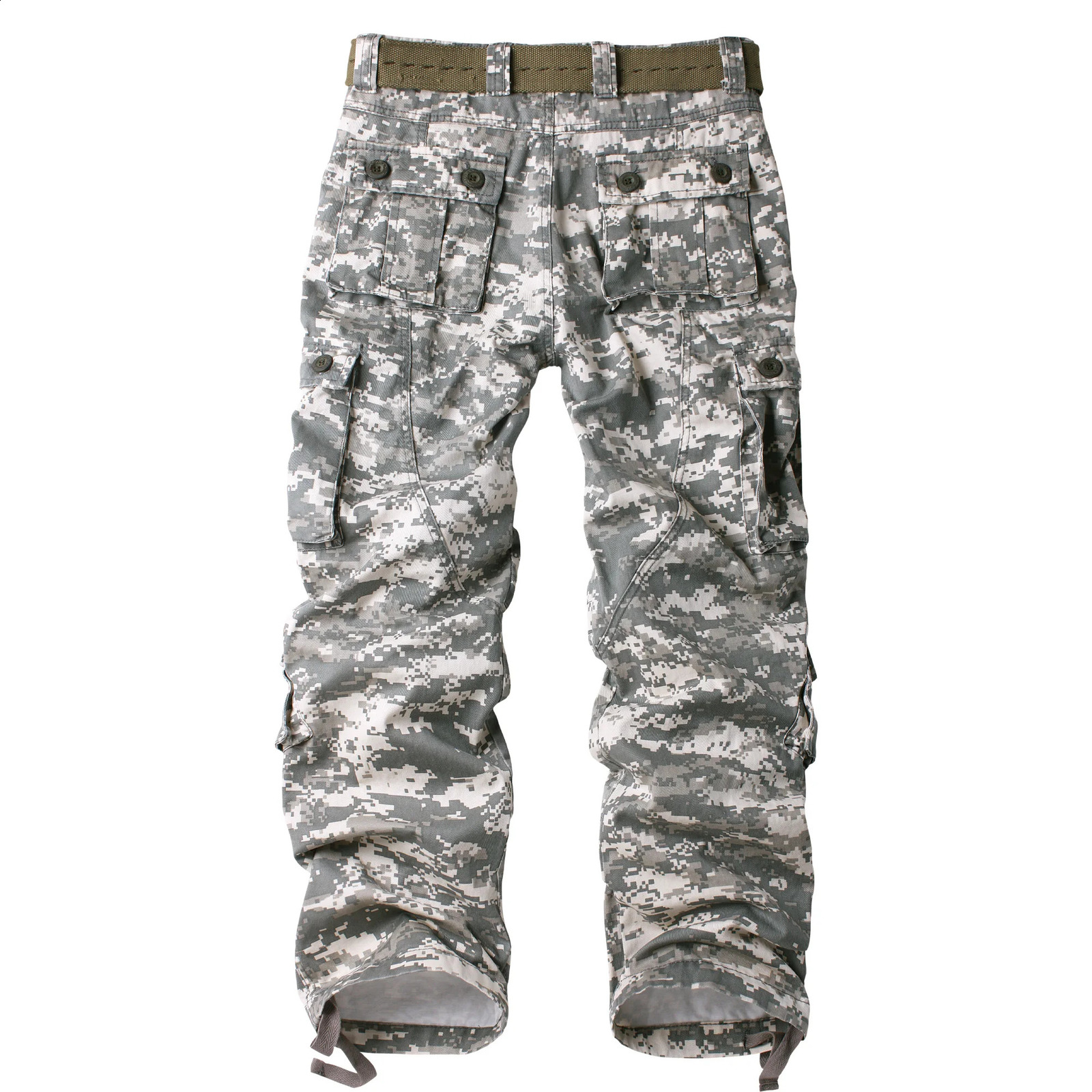 Mens casual cargo pants camouflage combat work with 8 pockets without belt 250319