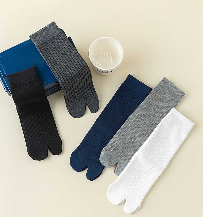 Casual Vertical Stripe Middle Tube 2 Shoes and Socks Mens Solid Color Thumb Split Shoes and Socks Spring Autumn Elastic Double Shoes and Socks X250319