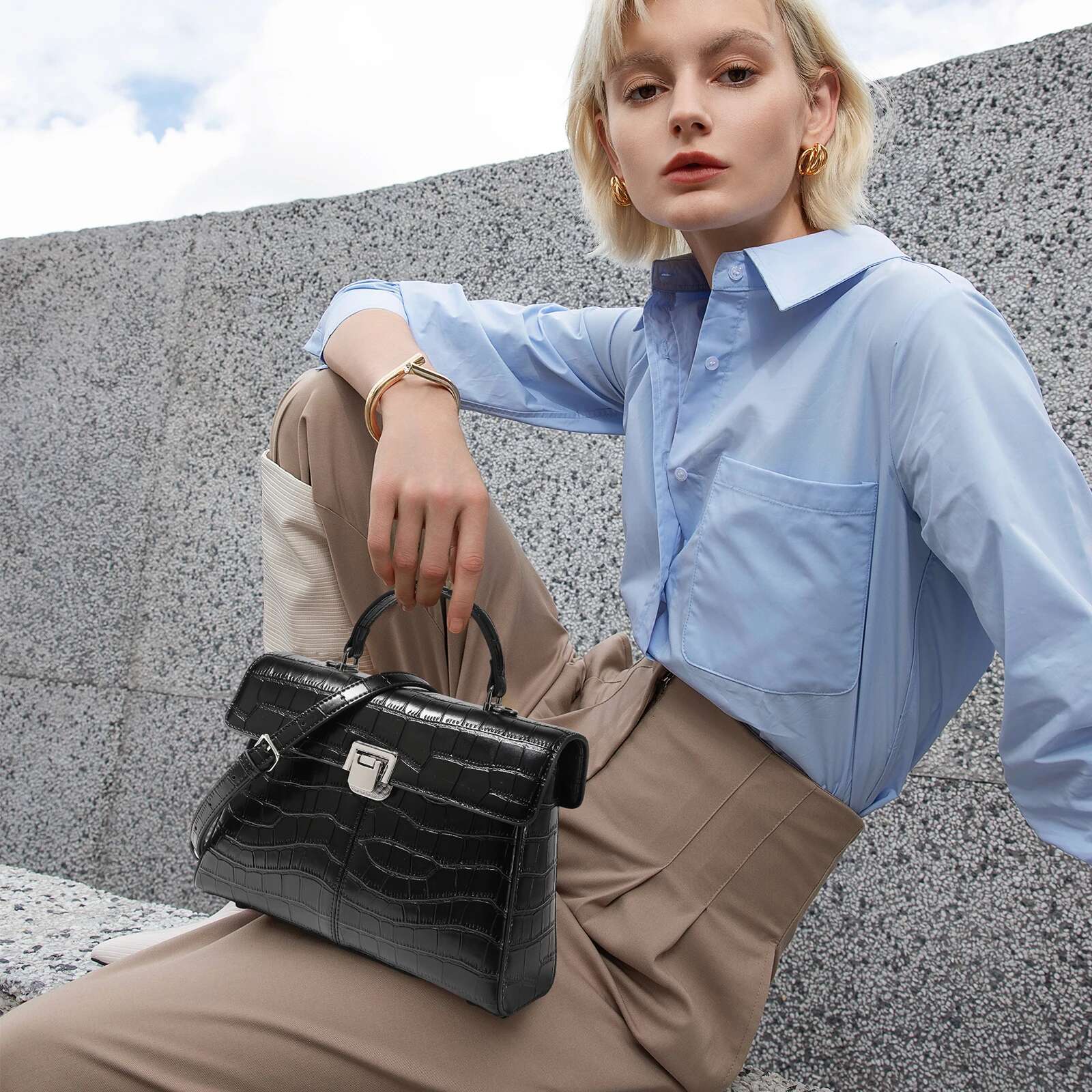 Itamood-Genuine Leather Handbag For Women, Branded Crossbody Bag, Fashionable And Versatile, Scarf Decor