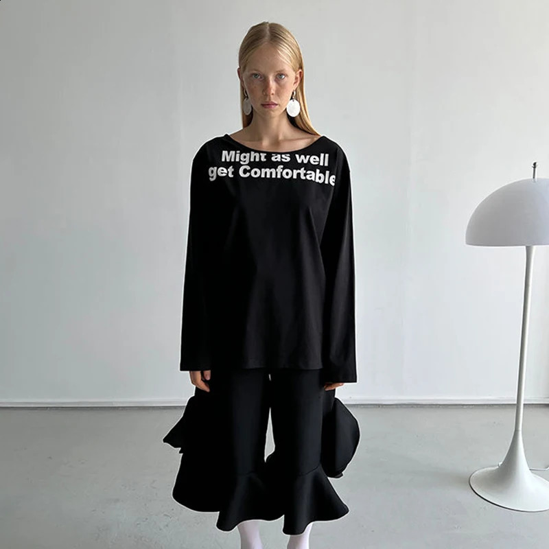 SpringAutumn High Quality Fashionable Sexy Loose Long Sleeve T-shirt Retro Casual Elegant Exquisite High Street Womens Top 250319
