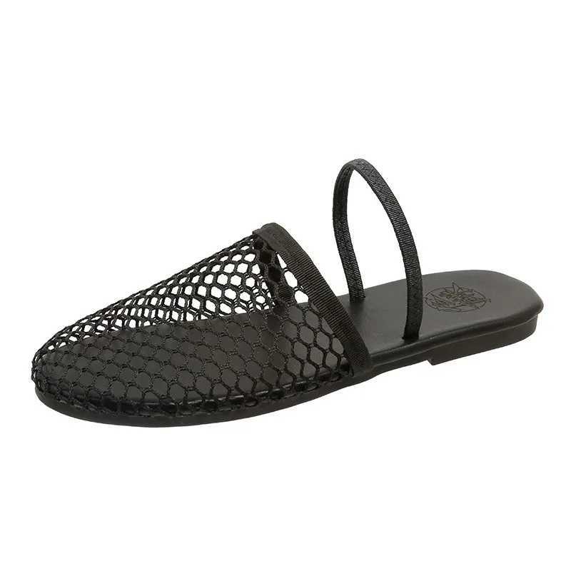 New Arrival Round headed niche fish net hollow ballet shoes suitable for womens summer. New fashionable flat bottomed buckle sandals T250318