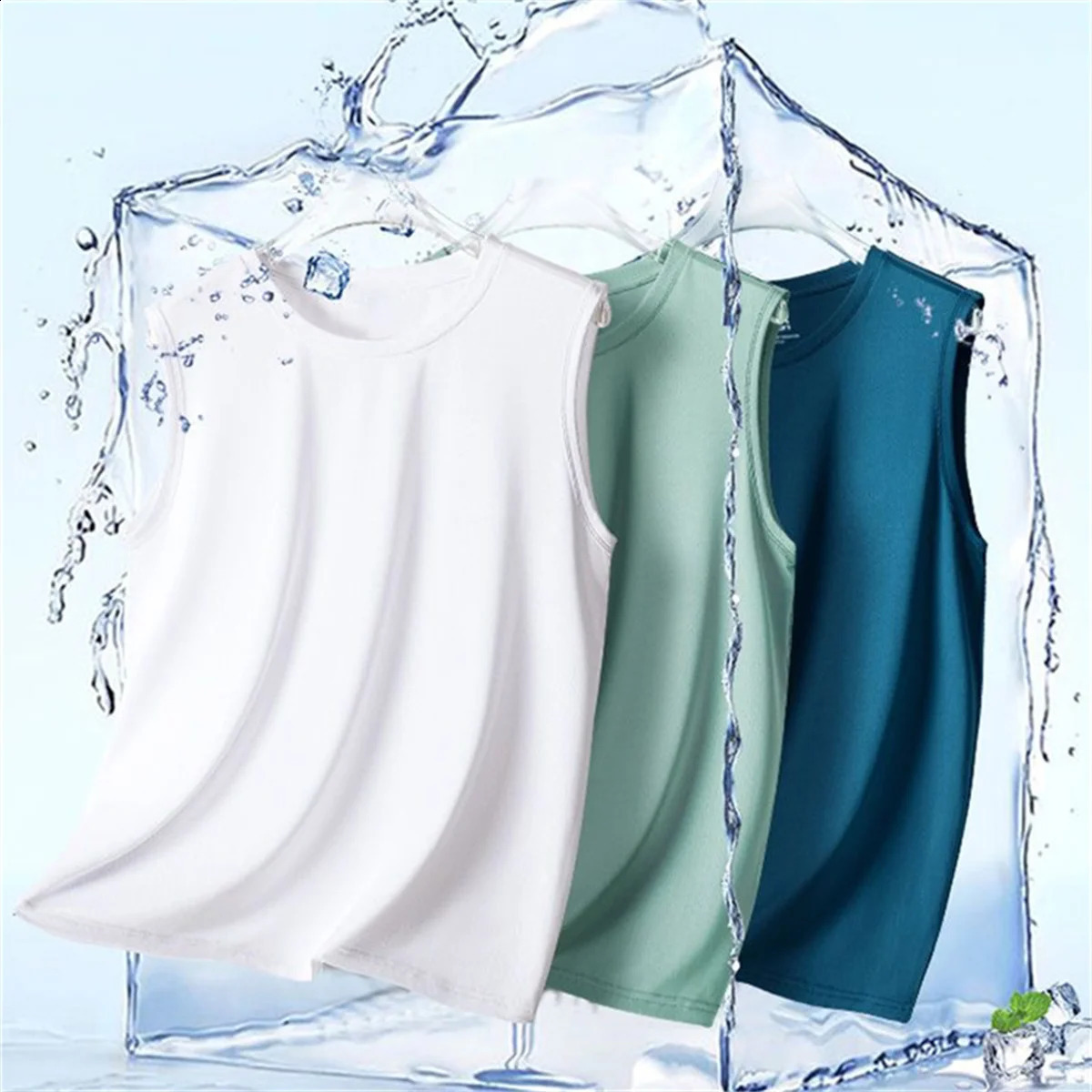 Mens solid color casual sleeveless tank top round neck Breathable Vest sweat drying tank top suitable for summer sports 250319