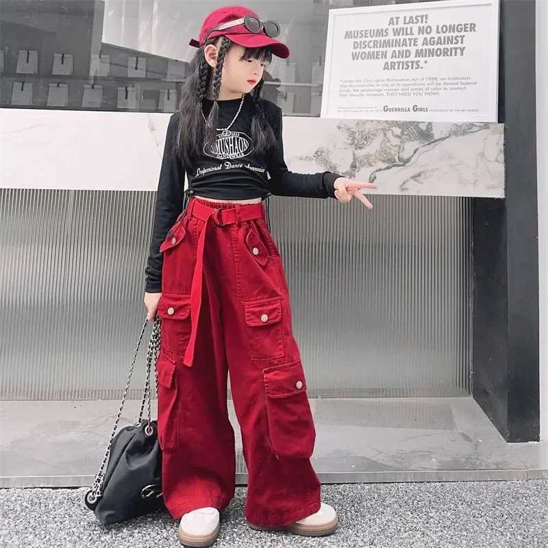 Teen Girls Cargo Pants Loose Casual Fashion Children Trousers Pockets Design Trendy Cool Streetwear Kids Pants 6 8 10 12 14 YearT250318