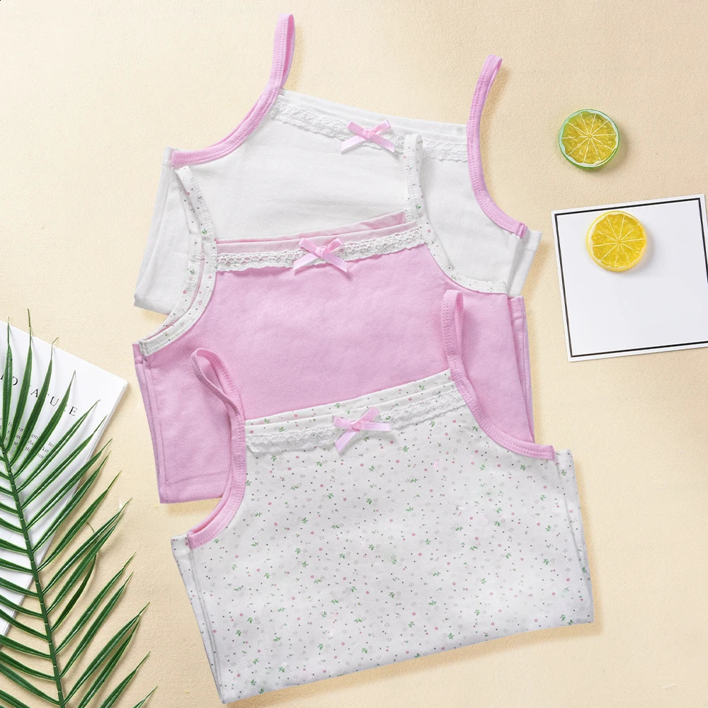 2024 Summer Childrens Girls Tank Top Sleeveless Tshirt Cartoon Flower Vest Cotton Underwear Youth 250312