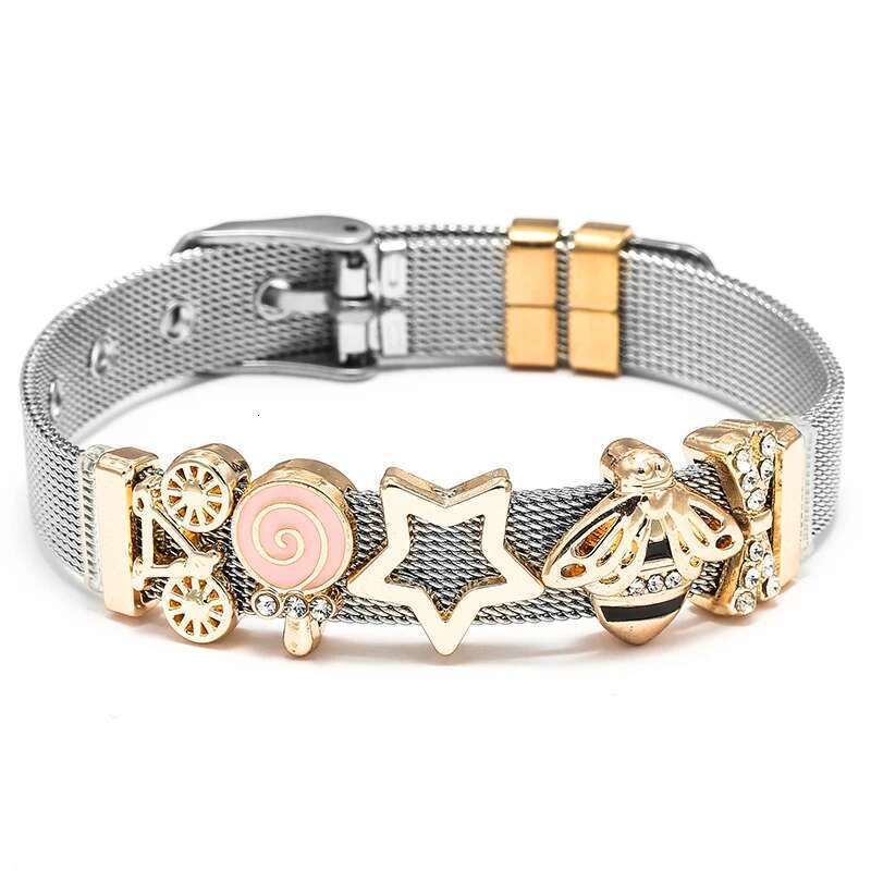 10mm Stainless Steel Mesh Bracelets Original Bicycle Star Beads Charm Keeper Bracelets Bangles For Women Men Boy Jewelry Gift