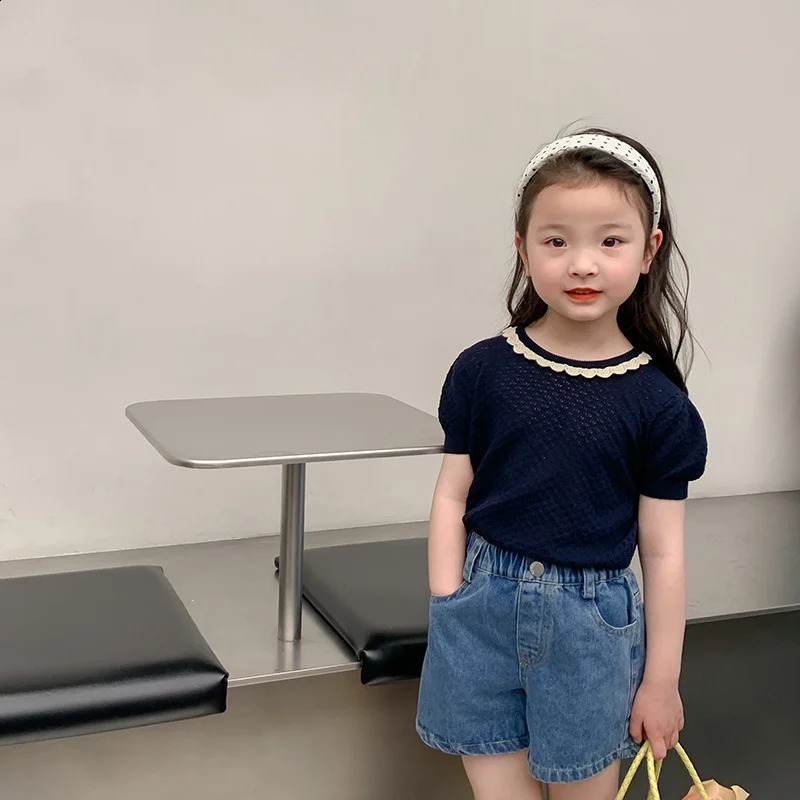 Summer 2025 Kids solid color denim shorts fashion Girls all-match casual shorts 250319