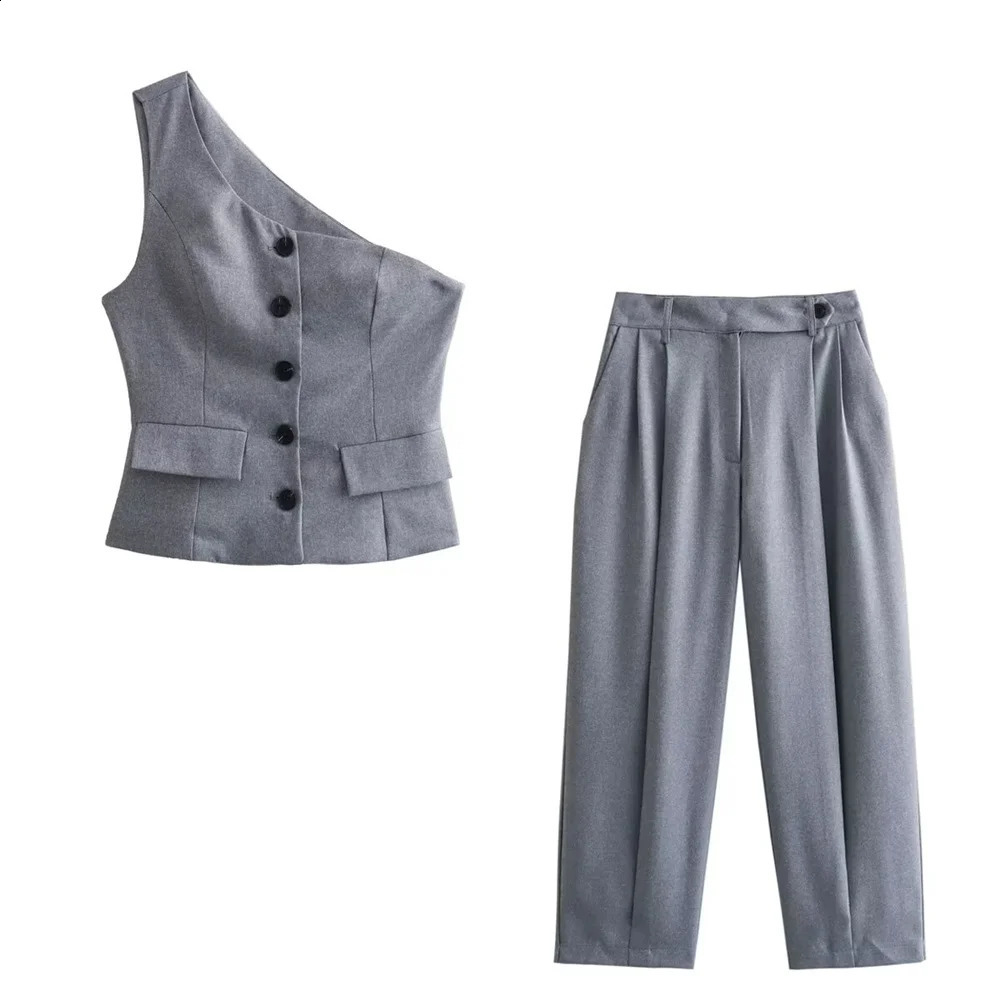 UNIZERA Early Spring Womens Casual Sleeveless Asymmetric Tank Top High Waist Leggings Style Fashion Set 250318