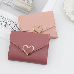 Korean version of womens wallet short heart-shaped three fold womens wallet multi card slot machine zero wallet womens wallet 250318